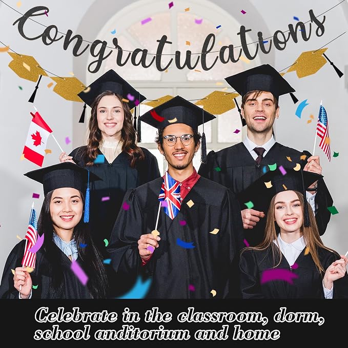Class of 2026 Graduation Decorations Pre-Strung Glitter Congratulations Banner - Image 5