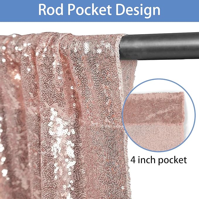 Hahuho Rose Gold Sequin Backdrop Curtain, Party Decoration（6 Panels, 2FT x 8FT - Image 2