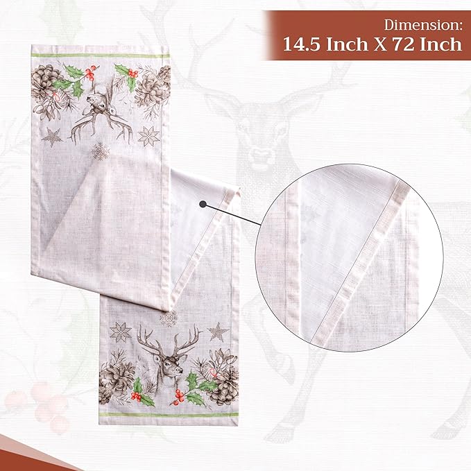 Maison d' Hermine Table Runner 100% Cotton Single Layer Table Runners 72 inches Long for Thanksgiving Christmas Decorations Home Kitchen Dining Party Wedding (Christmas Dew, 14.5" x 72")