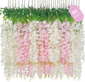 60 Pack White Pink Wisteria Hanging Flowers, Fake Hanging Flowers by Waipfaru