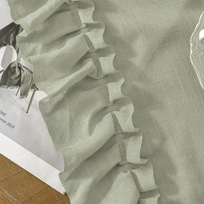 Light Sage Green Linen Ruffled Curtains - Image 8