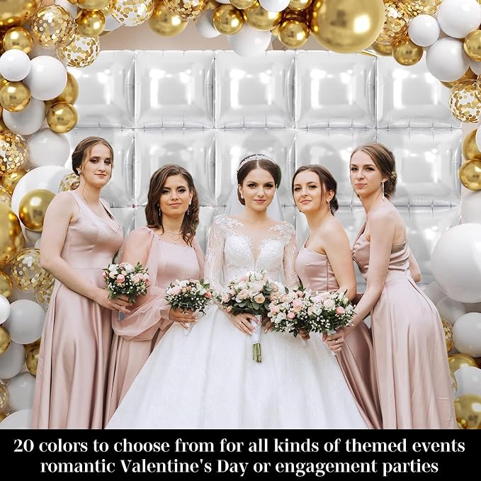 White Square Foil Balloons 25 Pcs Metallic White Balloons Wall Backdrop - Image 4