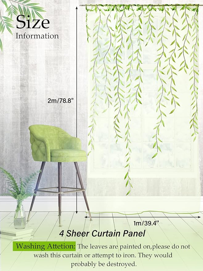 Willow Voile Curtains Cute Green Sheers Leaf Tulle Vine Window Sheers Ivy - Image 2