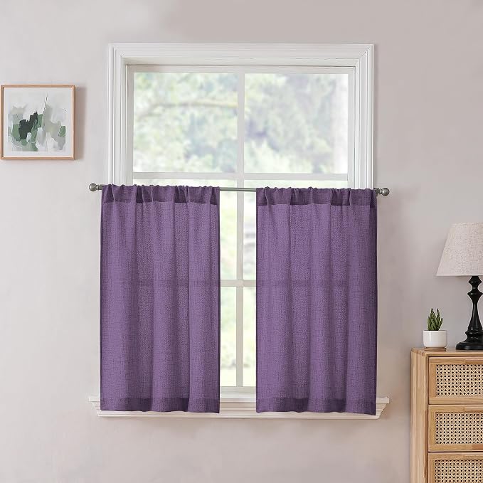 Tollpiz Short Linen Tier Curtains Rod Pocket Semi Sheer Half Kitchen Curtain by Tollpiz