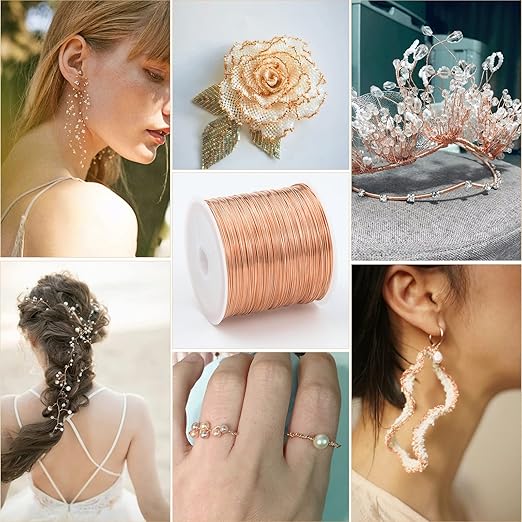 Cadikez 26 Gauge Rose Gold Plated Brass Jewelry Making Wire 100M/0.4mm Soft Metal Wire Bulk for Jewelry Making