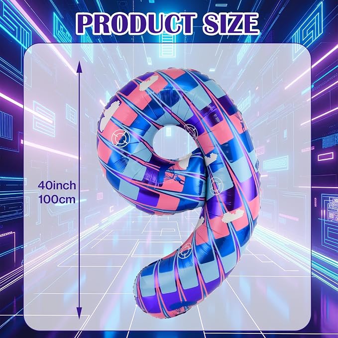 40 Inch Video Game Themed Number 9 Balloon, Birthday Party Decorations | Large - Image 2