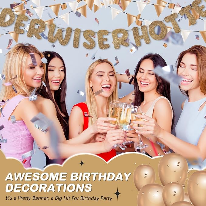 Fulmoon Set of 3 Pre Strung Older Wiser Hotter Glitter Banner Funny Birthday - Image 7