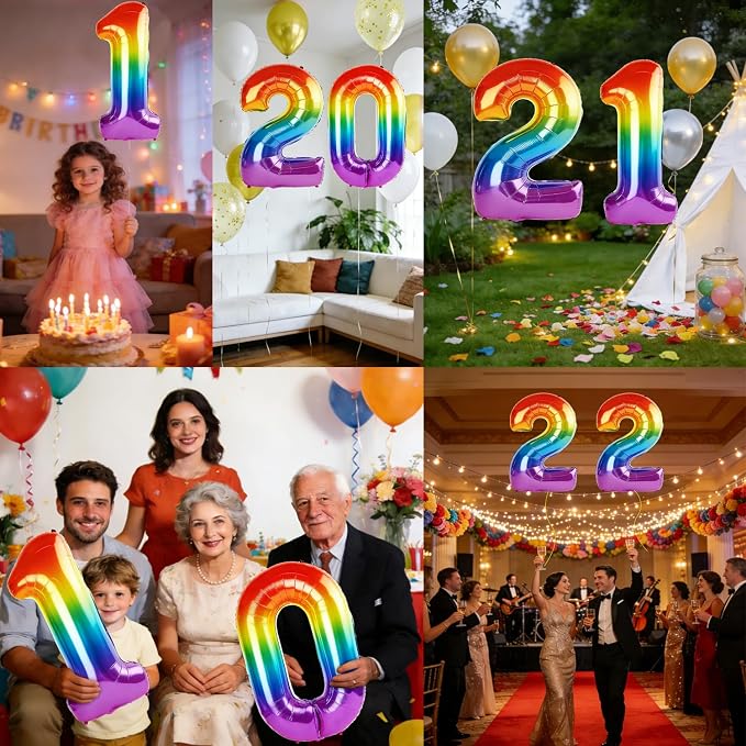 40 Inch Number 21 Balloons for 21st Birthday Party Decorations, 0-100 Rainbow - Image 7