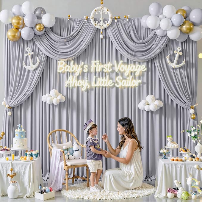 20 ft x 10 ft Wrinkle Free Silver Backdrop Curtain - Image 5