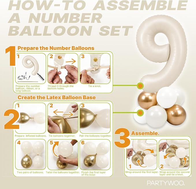 PartyWoo Number Balloons 40 Inch White Number 9 Kit 25pcs - Image 7