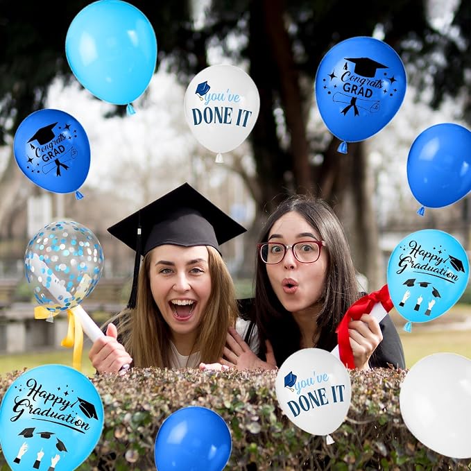 Navy Blue and White Graduations Balloons, 12 Inch Print You've Done It Happy - Image 6