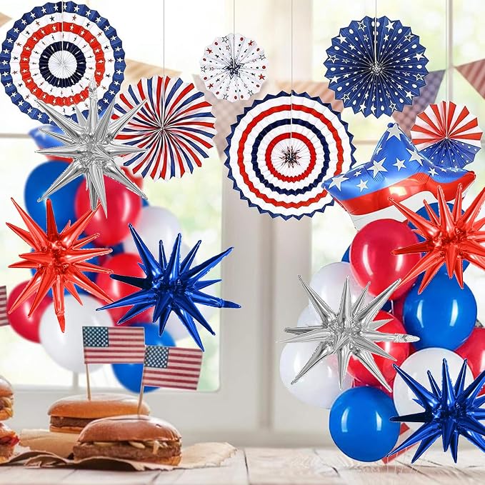 HILAVO 6PCS Star Balloons, 22Inch Huge Red Blue White Star Balloons Spike Cone - Image 5