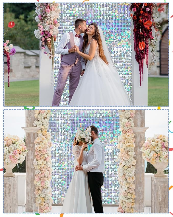 Iridescent Silver Shimmer Wall Backdrop 36 Panels Cover 6 x 6 Ft, Photo - Image 4