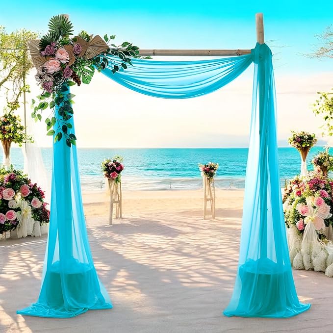 MDS Halloween Chiffon Draping Fabric - 2 Panel, 30" Wide x 50ft Long - Sheer Spooky Arbor & Canopy Drapery for Haunted House Backdrops, Party Ceilings, DIY Costumes & Themed Events - Peacock Blue