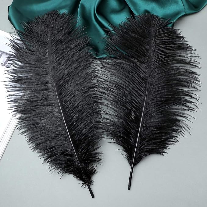 Ballinger Black Large Ostrich Feathers - 12Pcs 14-16inch Large Feathers for Vase, Wedding Party Centerpieces and Halloween Home Decor