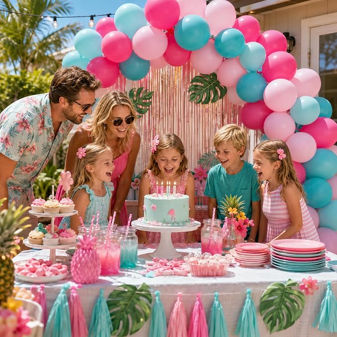 Teal Pink Balloons, Tropical Luau Beach Wedding Bridal Shower Decorations - Image 3