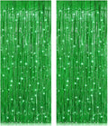 2 Pack 3.2ft x 8.2ft Green Foil Fringe Curtain, Metallic Tinsel Foil Fringe by welcomePIGETALE