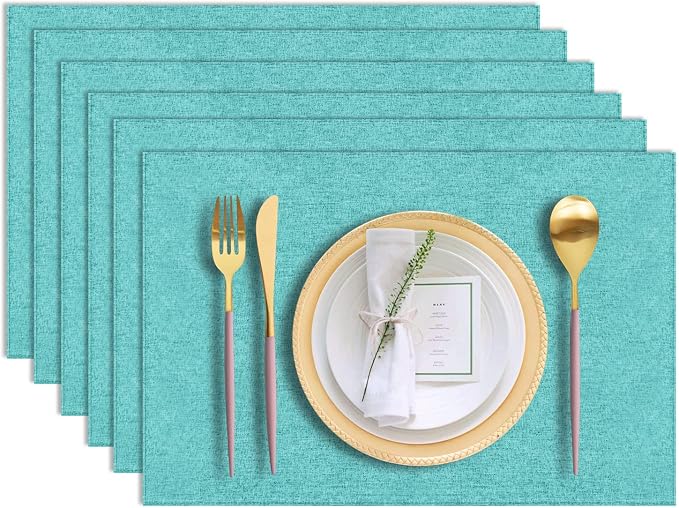 Cloth Placemats Set of 6, Cotton Linen Blend Machine Washable Durable Linen by LANDVIEW