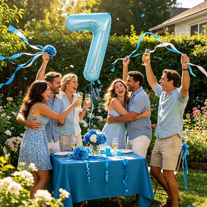 40 Inch Light Blue Number 7 Balloon | 7 Birthday Balloon - Image 6