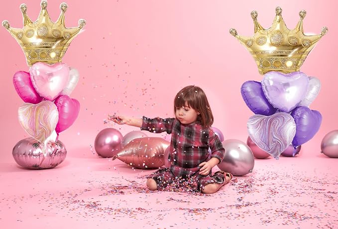 Crown Princess Balloons Pink Purple And Gold Set Of 2 Foil Helium Mylar Balloons - Image 3