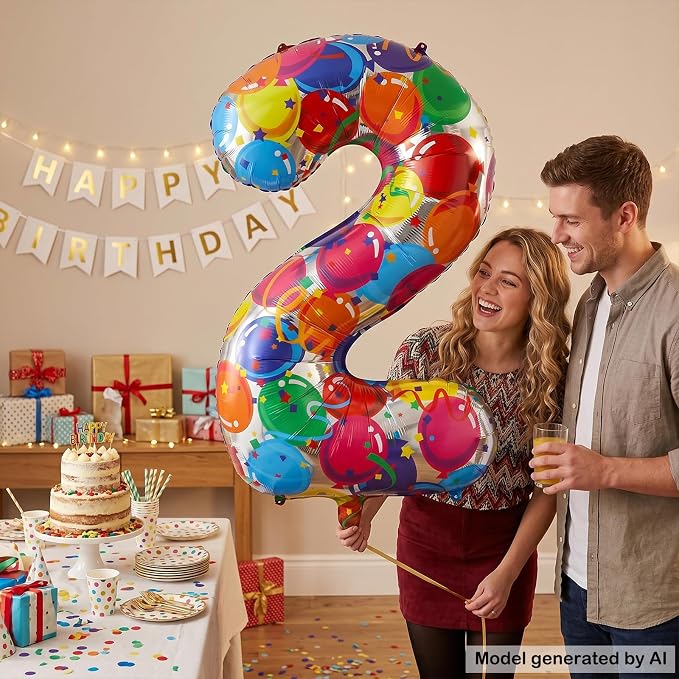40 Inch Number 2 Balloon, Large Foil Mylar Number Balloon - Image 3