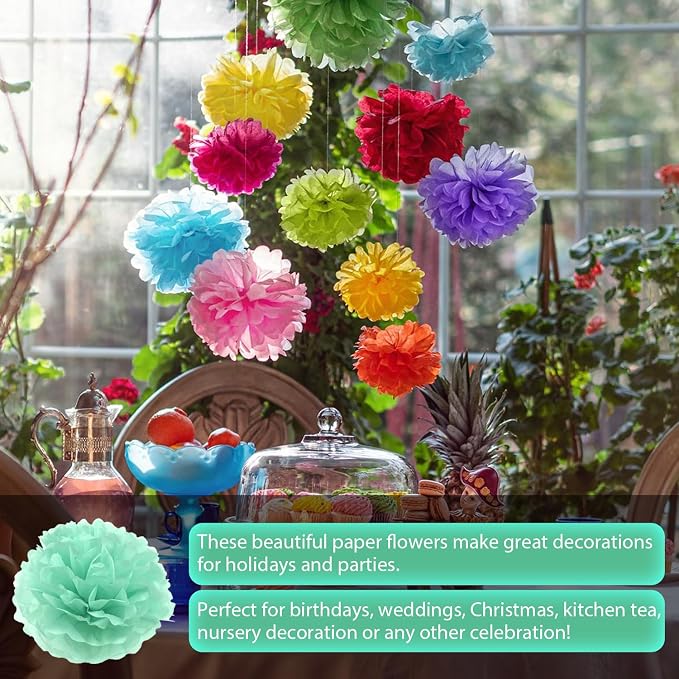 Qimoo 20pcs Mint Green Paper Pom Poms Decorations, DIY Decorative Pom-poms - Image 4