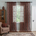 Chestnut Brown Lace Curtains Rustic Leaf Floral 42 x 84 Inch, 2 Panels | Rod by FINECITY
