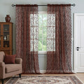Chestnut Brown Sheer Curtains Rustic Leaf Floral 42 x 72 Inch, 2 Panels | Rod by FINECITY