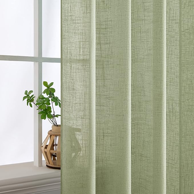 MIULEE Sage Green Linen Curtains 52x108 Inches Long - Image 5
