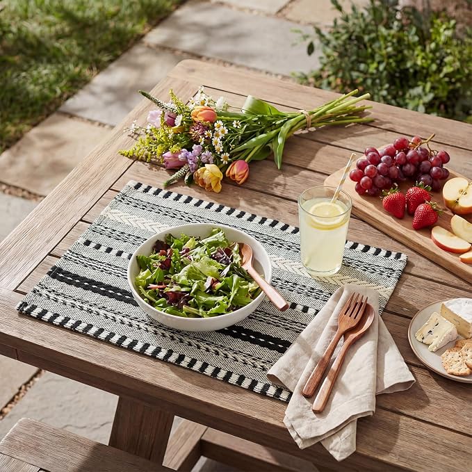 Artoid Mode Black Farmhouse Woven Braided Stripe Placemats Set of 4, 12x18 Inch - Image 3