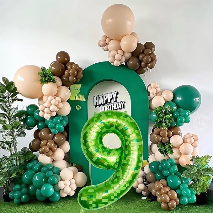9th Birthday Balloons for Boys, Large Lime Green Pixel Number 9 Balloon - Image 6