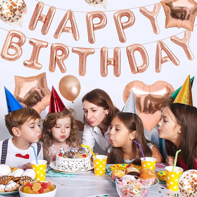 CANREVEL Happy Birthday Banner Decoration + 30pcs Star Balloons, Rose Gold | - Image 4
