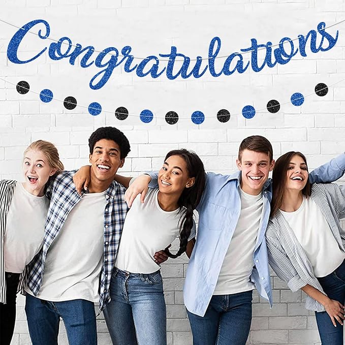 Blue Congratulations Banner Sign Prestrung Congrats Banner Garland - Image 4