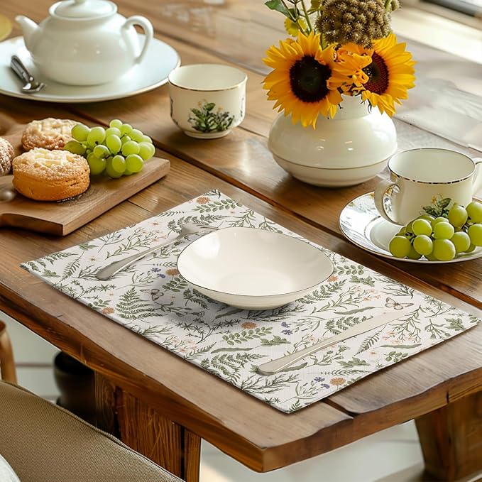 Sage Green Wild Flower Spring Summer Placemats Set of 4 Seasonal Wildflower - Image 6