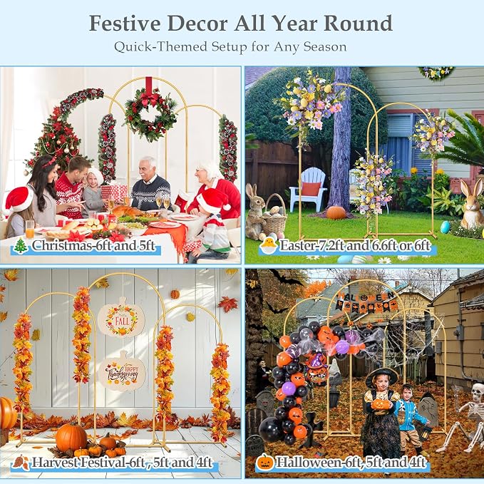 Antizz 7.2FT, 6FT Arch Backdrop Stand Set of 3 | Gold Metal Wedding Balloon - Image 7