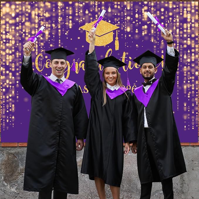 Mocsicka Class of 2026 Backdrop Purple Gold Glitter Bokeh Graduation Party - Image 6