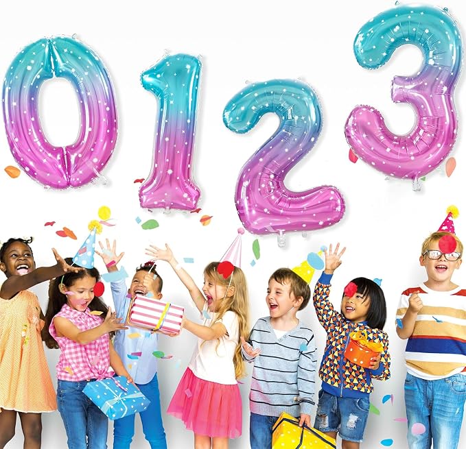 Number 3 Foil Balloon with Crown, 40-Inch Gradient | Gradient star print number - Image 4