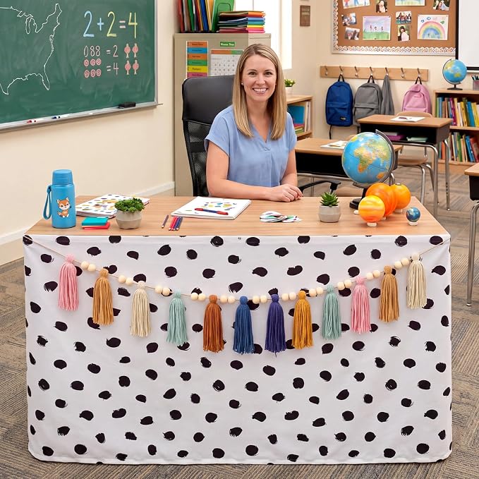 Irenare 2 Pcs 6Ft Dot Table Skirt and Tassels Garland by Irenare