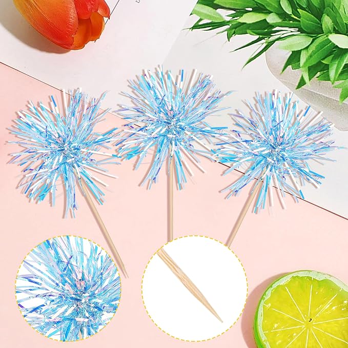 30 PCS Foil Firework Cupcake Toppers Happy Birthday Cupcake Toppers Sparkle - Image 3