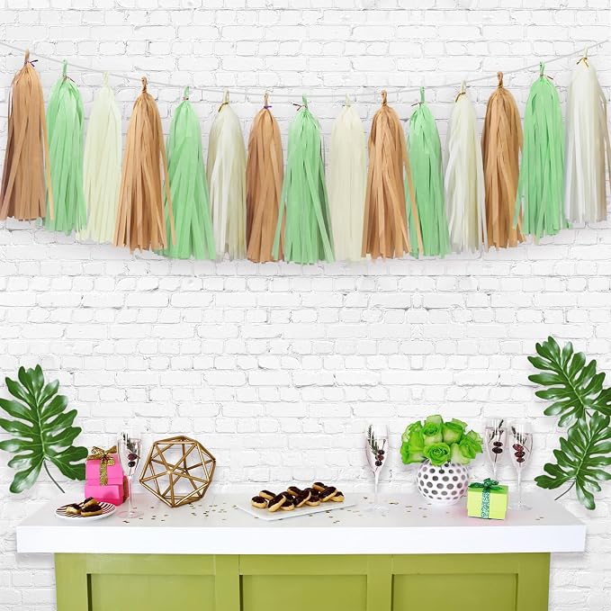 Gold Ivory Pale Green Tassel Garland - Image 6