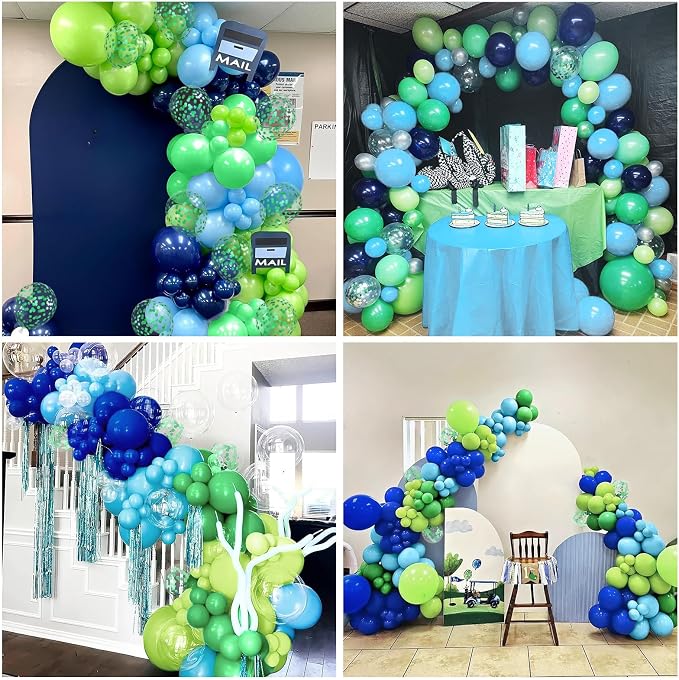 Blue Green Balloons 12 Inch Royal Blue Fruit Light Green Confetti Balloon - Image 5