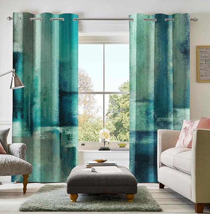 Asuexpect Teal Curtains 2 Panels Abstract Rust Curtain Room Darkening Grommet by Asuexpect