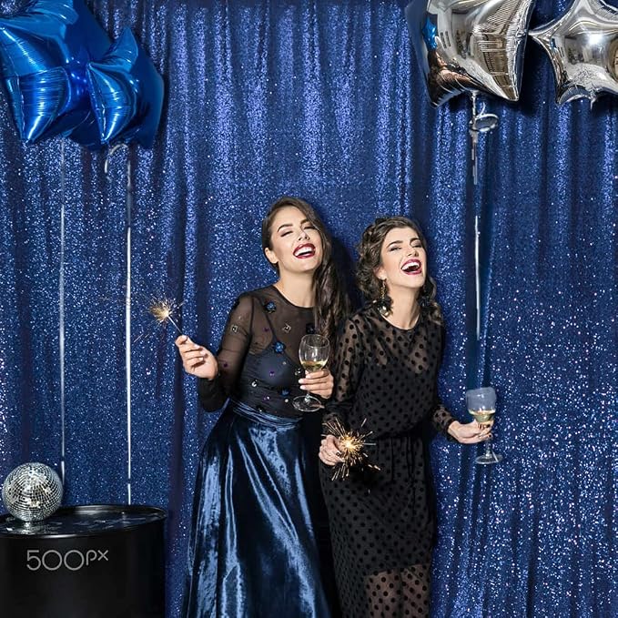 PartyDelight Navy Blue Sequin Backdrop 6x8ft Sparkly Photo Curtain | 4 Inch Rod - Image 6
