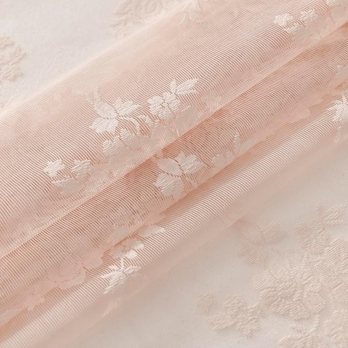 Kotile Blush Pink Floral Lace Curtains - Image 7