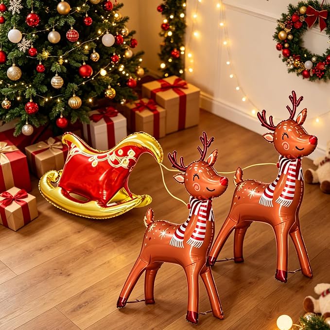 4Pcs 39in Large Standing Reindeer Balloons Deer Sleigh Christmas Balloons | - Image 5