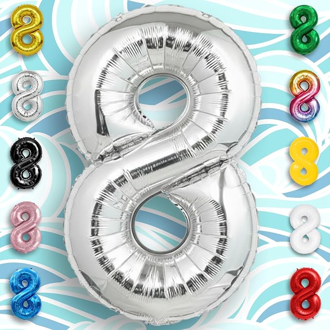 Silver Number Balloon 8 Mylar Foil Balloons 16 inch Small - Image 2