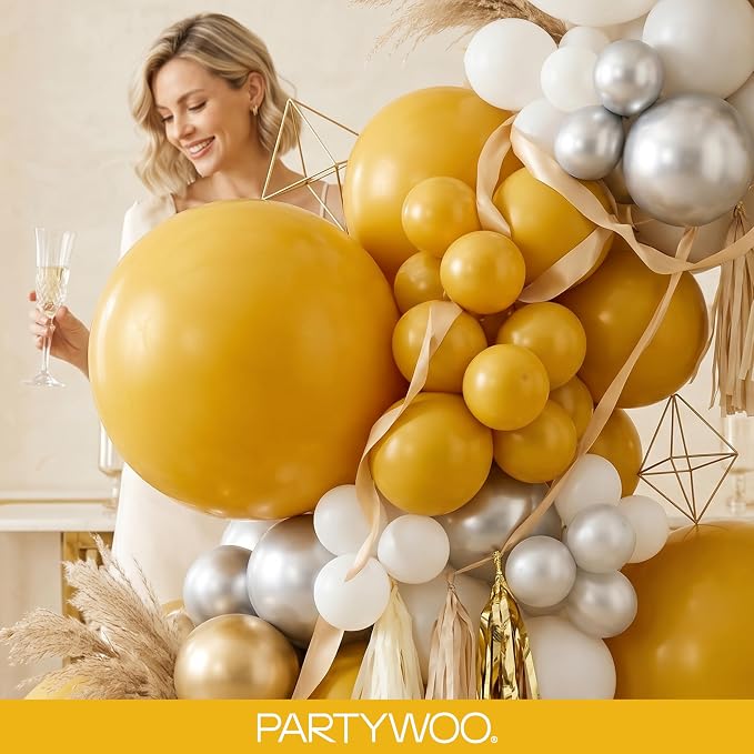 PartyWoo Mustard Yellow fall Balloons 140pcs Different Sizes | 18 12 10 5 Inch - Image 9