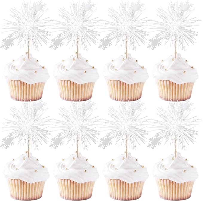 30 PCS Foil Firework Cupcake Toppers Snowflake Cupcake Picks Birthday Cupcake by ZHUOWEISM
