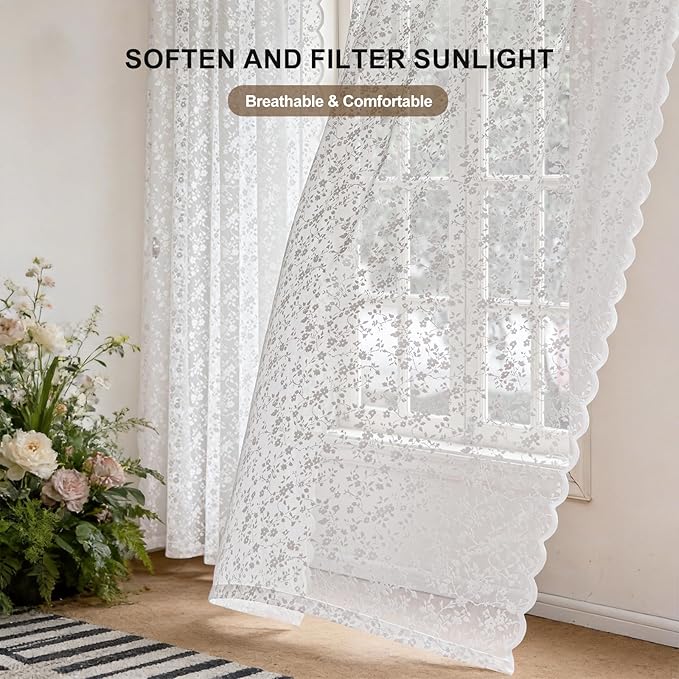 Anmao Vintage Lace Sheer Curtains 54 Inches Long - Image 2