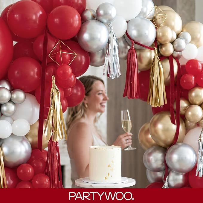 PartyWoo Burgundy Balloons 140pcs Dark Red Maroon Ruby Red Different Sizes | 18 - Image 9